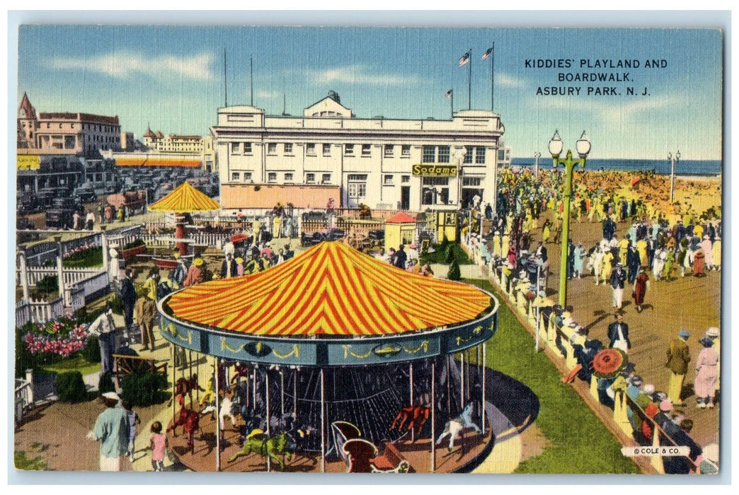 c1940's Kiddies Playland And Boardwalk Crowd Asbury Park New Jersey NJ Postcard