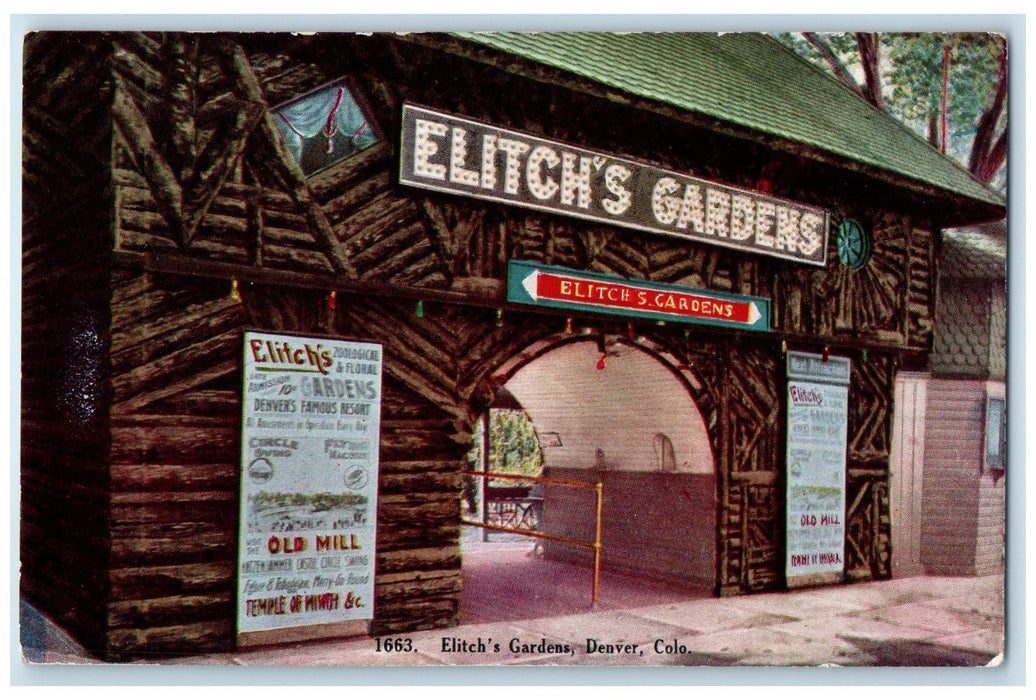 c1950's Elitch's Gardens Amusement Park Entrance Denver Colorado CO Postcard