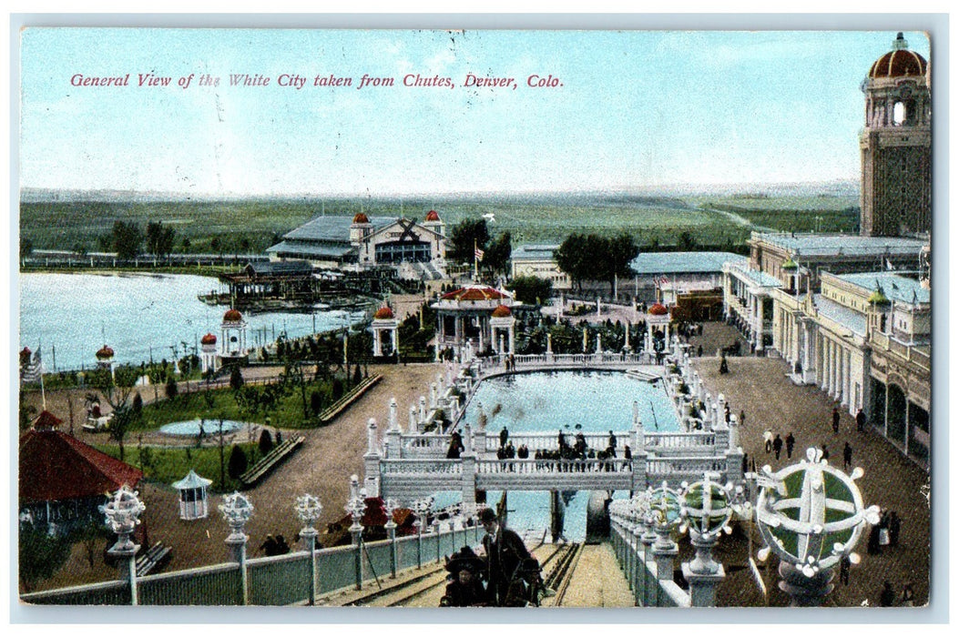 c1910 View Of White City Amusement Park From Chutes Denver Colorado CO Postcard