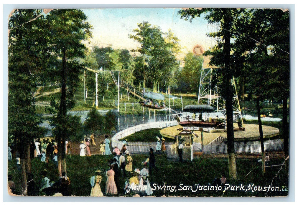 1910 Nerlo Swing San Jacinto Park Tourists Amusement Houston Texas TX Postcard