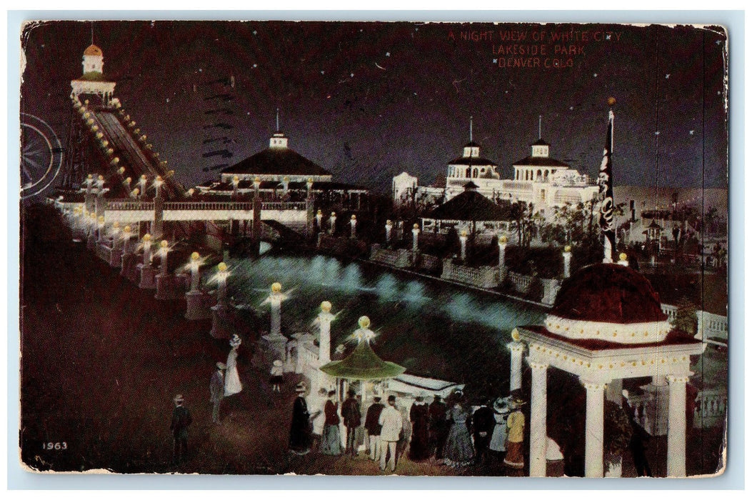 1912 Night View White City Lakeside Amusement Park Denver Colorado CO Postcard