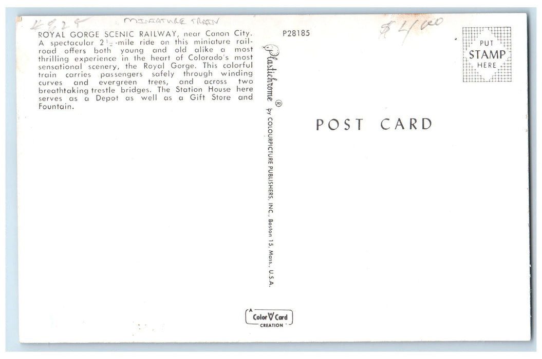 c1950 Miniature Train Royal George Scenic Railway Tourist Canon City CO Postcard