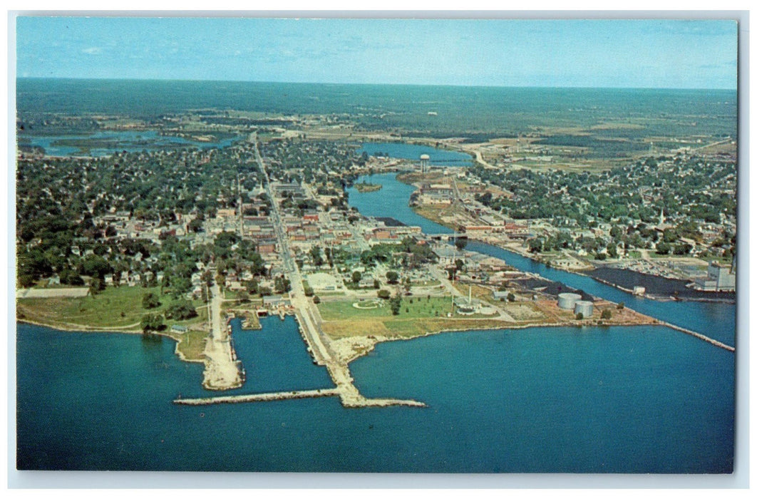 c1960's Aerial View Of Small Boat Harbor Alpena Michigan MI Unposted Postcard