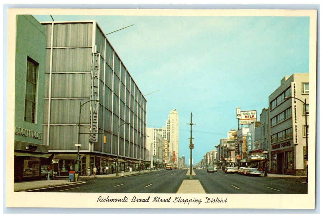 c1960's Richmond's Broad Street Shopping District Richmond Virginia VA Postcard