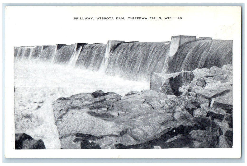 c1960's Spillway Wissota Dam Scene Chippewa Falls Wisconsin WI Unposted Postcard