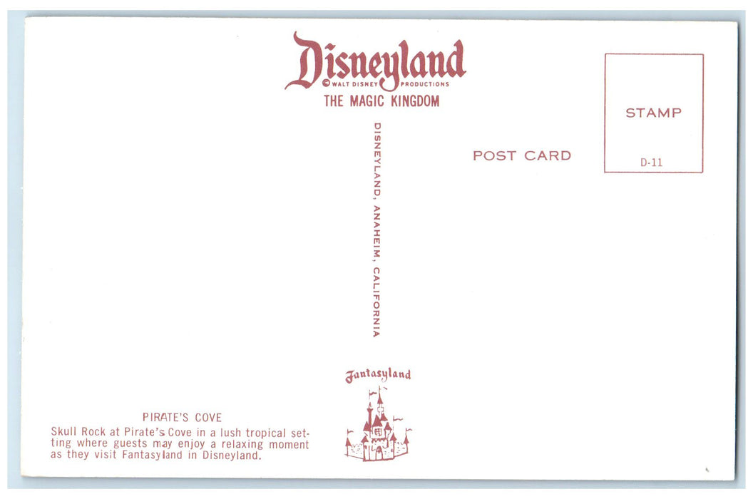 c1960s Pirate's Cove Skull Rock At Disneyland Anaheim California CA Postcard