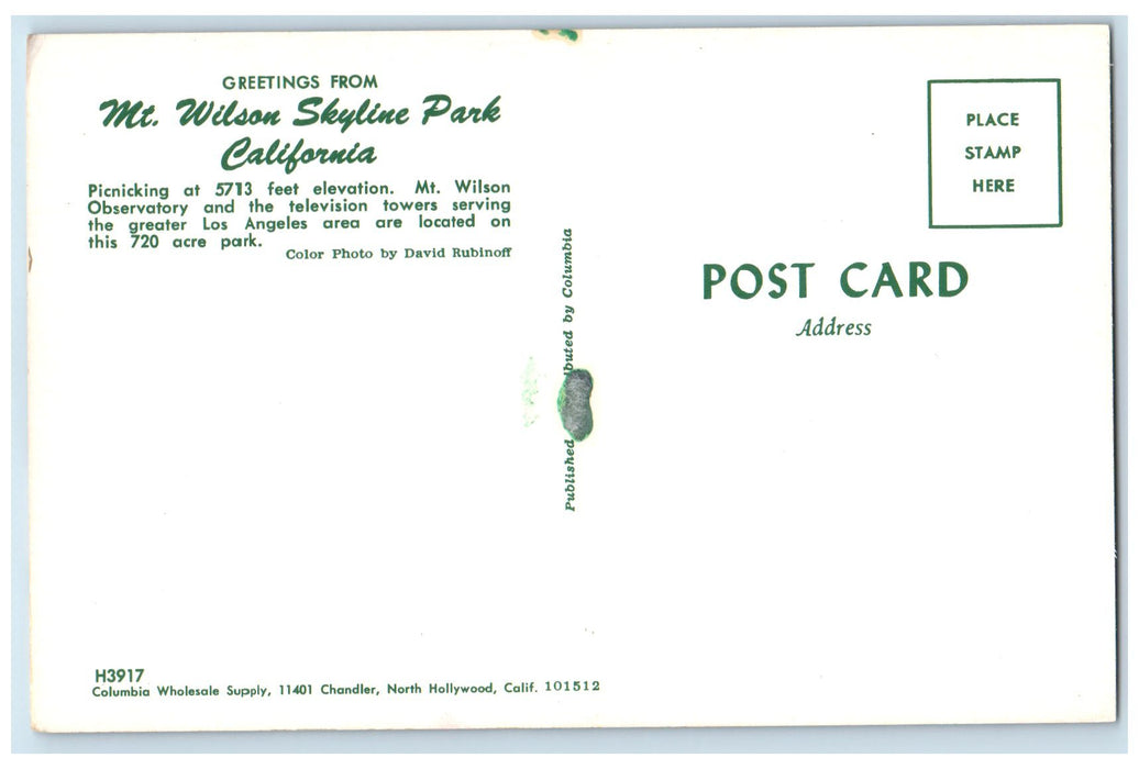 c1960's Greetings From Mt. Wilson Skyline Park Arcadia California CA  Postcard