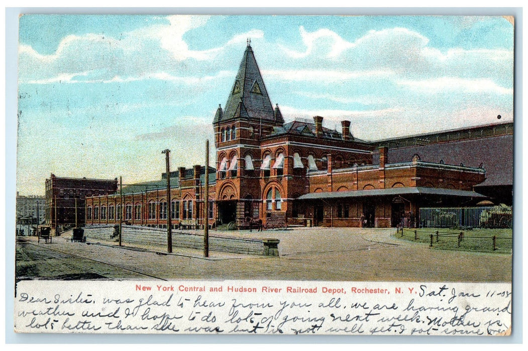 1909 New York Central And Hudson River Depot View Rochester New York NY Postcard