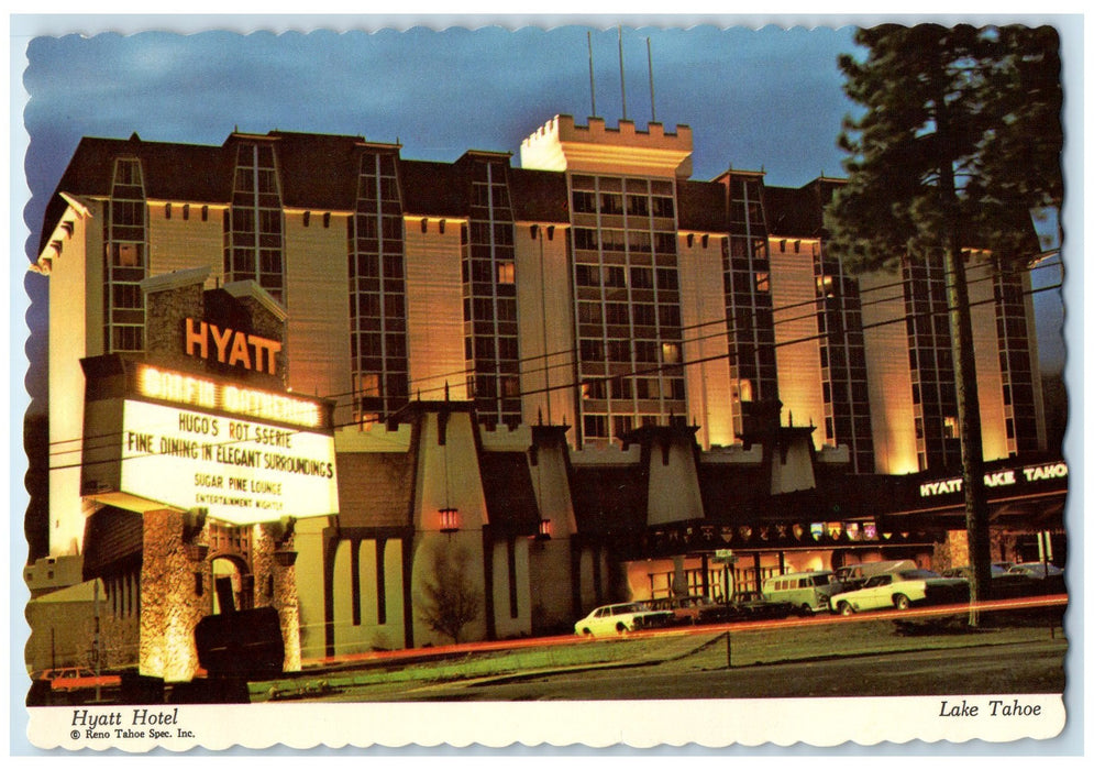 c1960's Hyatt Hotel Exterior Incline Village Lake Tahoe Nevada NV Cars Postcard