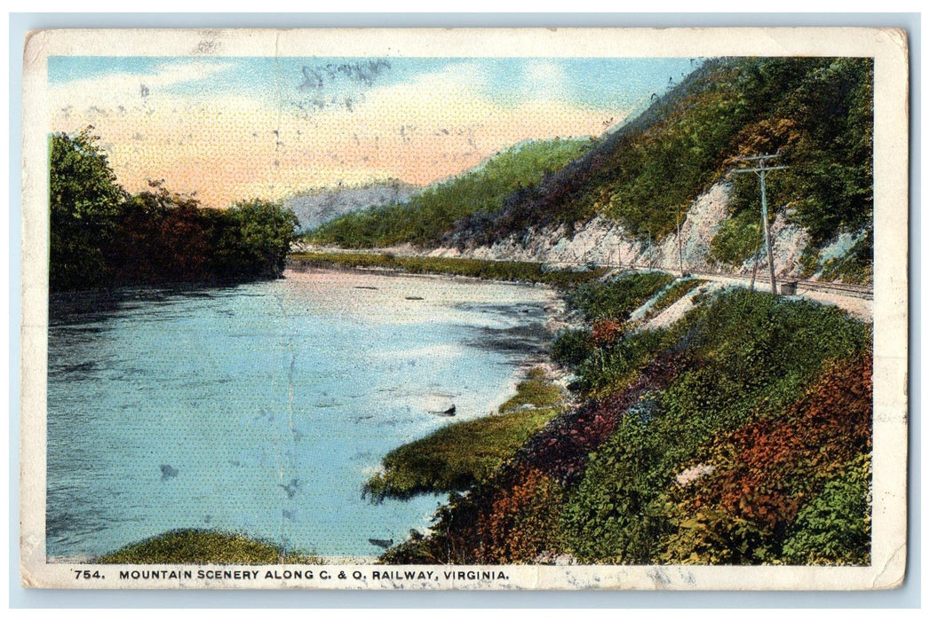 1918 Mountain Scenery Along C. & O. Railway River Roanoke Virginia VA Postcard