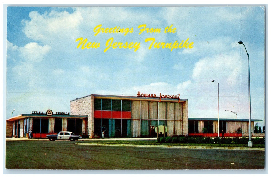 c1960s Greetings From NJ Turnpike Howard Johnson's Restaurant Scene NJ Postcard