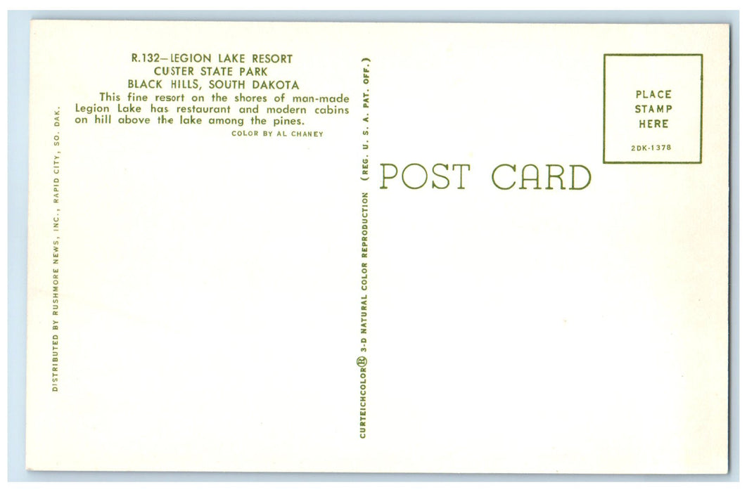 c1960's Legion Lake Resort Custer State Park Black Hills SD Unposted Postcard