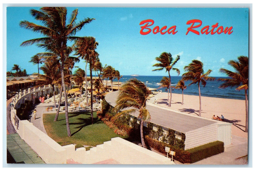 c1960's Beautiful Beach And Cabana Club At Boca Raton Florida FL Trees Postcard