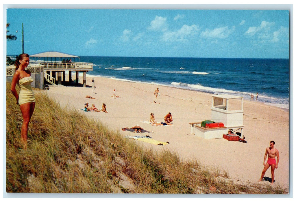 c1960's Overlooking The Municipal Beach Boca Raton Florida FL Unposted Postcard