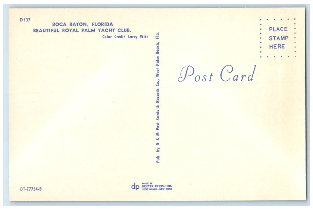 c1960's Beautiful Royal Palm Yacht Club Boca Raton Florida FL Unposted Postcard