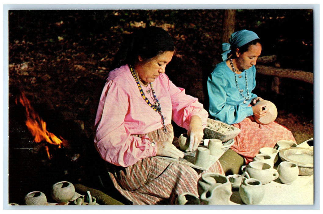 c1960s Pottery Workers At Oconaluftee Indian Cherokee North Carolina NC Postcard