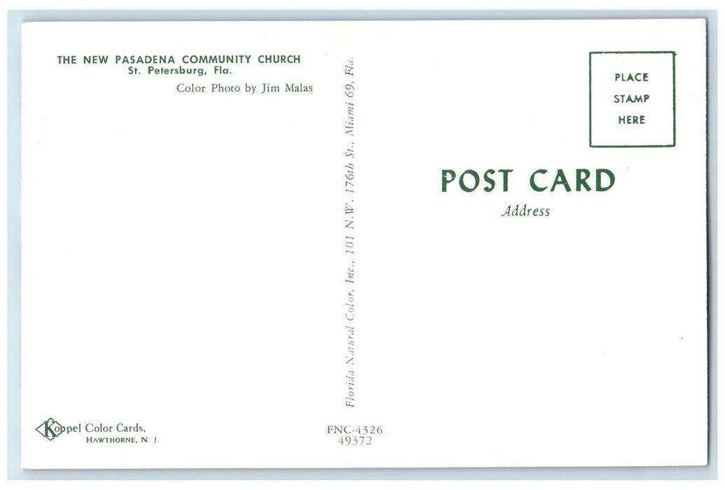 c1960s The New Pasadena Community Church St. Petersburg Florida FL Tree Postcard