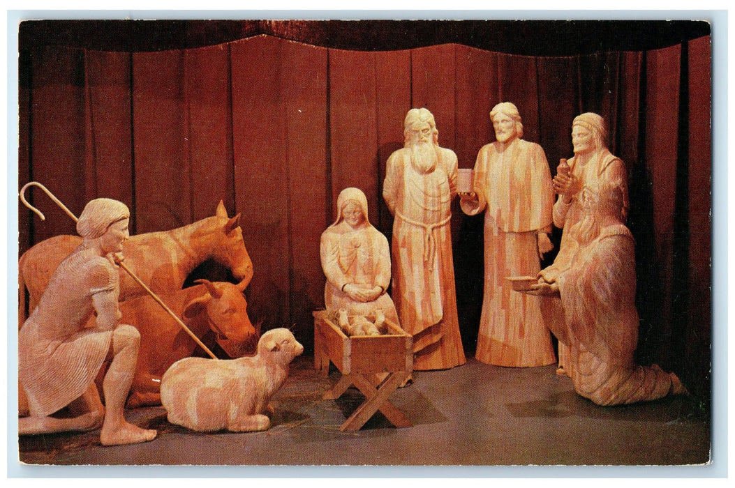 c1960's The Nativity Museum Wood Carving Spooner Wisconsin WI Unposted Postcard