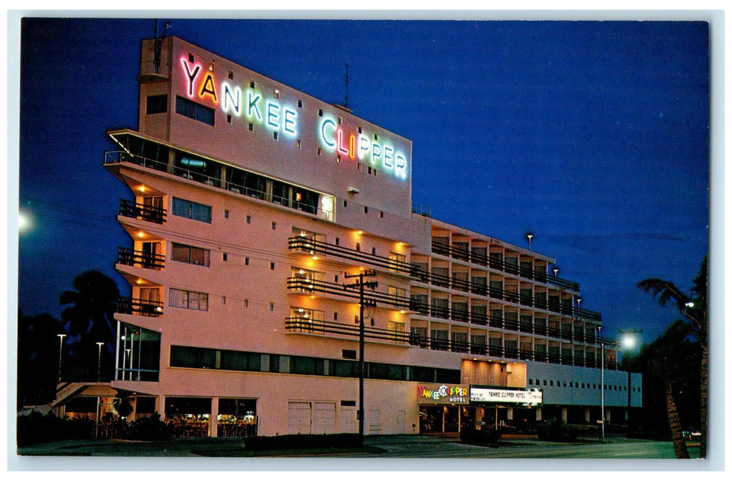 c1960s Yankee Clipper Motel Lights Exterior Roadside Fort Lauderdale FL Postcard