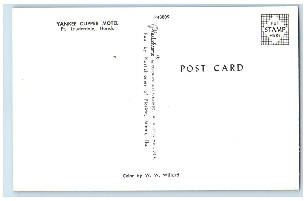 c1960s Yankee Clipper Motel Lights Exterior Roadside Fort Lauderdale FL Postcard