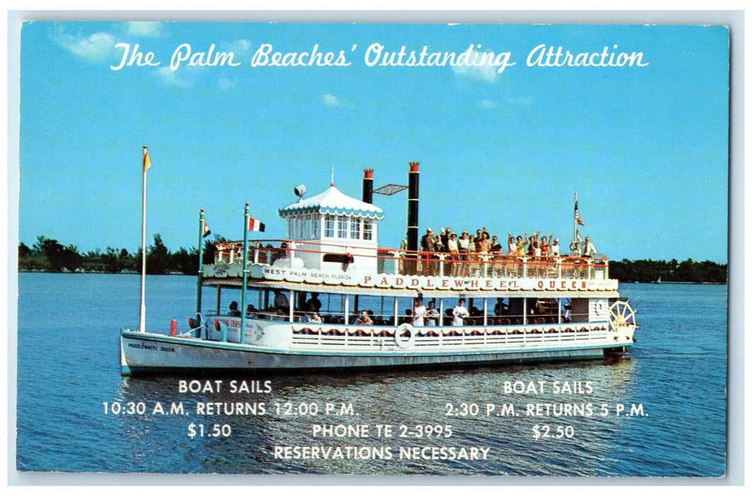 c1960's The Double Decker Paddlewheel Queen Palm Beach Florida FL Flags Postcard