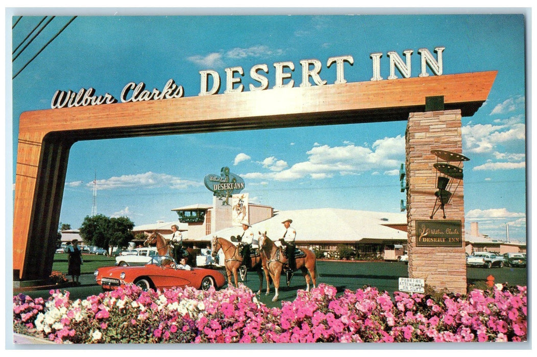 c1960's Arch Entrance Wilbur Clark's Desert Inn Cars Las Vegas NV Horse Postcard