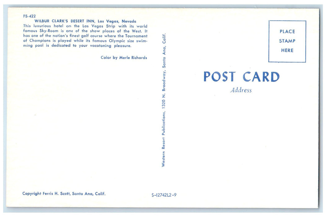 c1960's Arch Entrance Wilbur Clark's Desert Inn Cars Las Vegas NV Horse Postcard