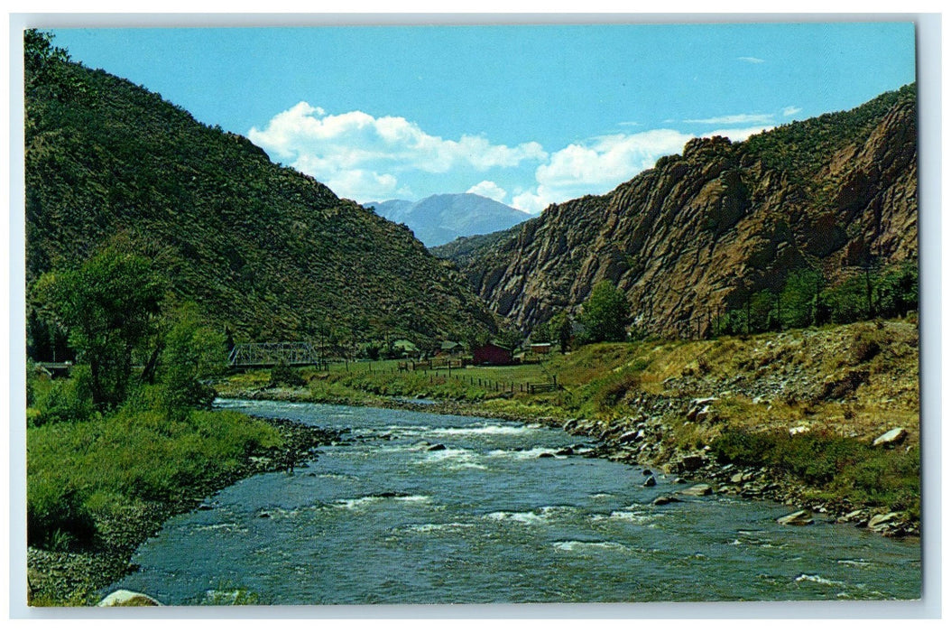 c1960's Arkansas River Towering Red Granite Walls Colorado Springs CO Postcard