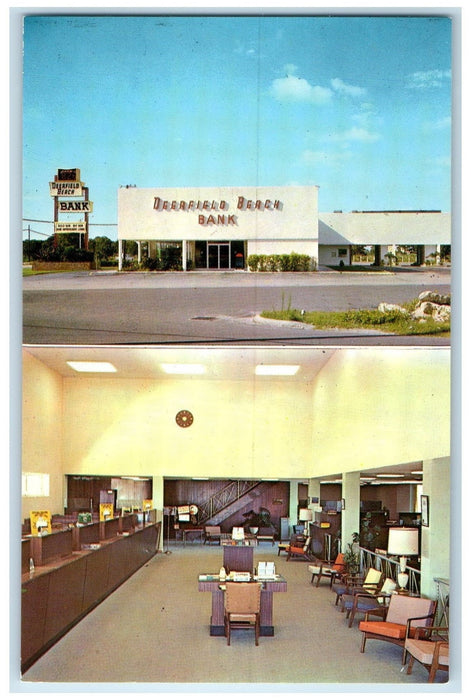 c1960's Deerfield Beach Bank Exterior And Interior Deerfield Beach FL Postcard