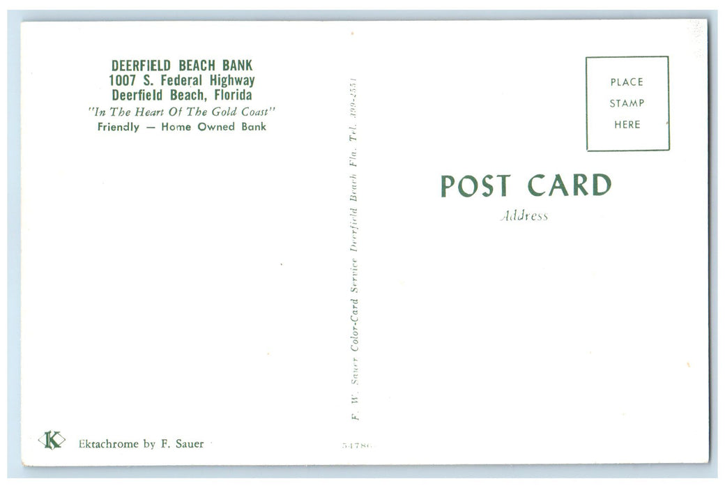 c1960's Deerfield Beach Bank Exterior And Interior Deerfield Beach FL Postcard