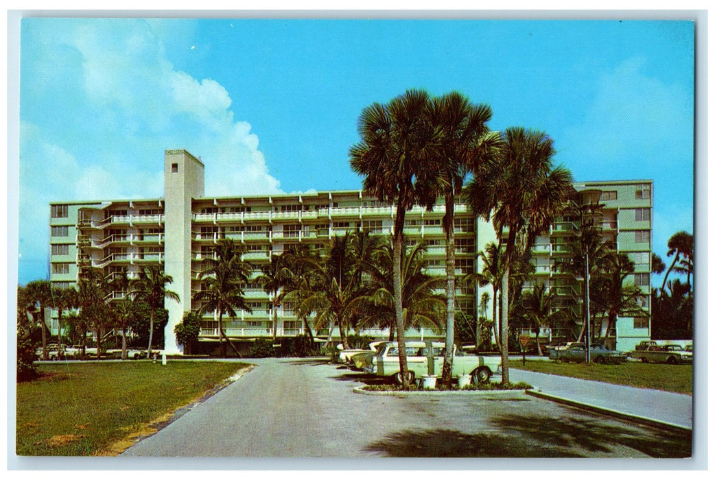 c1960's Cove Beach Club Exterior View Deerfield Beach FL Unposted Trees Postcard