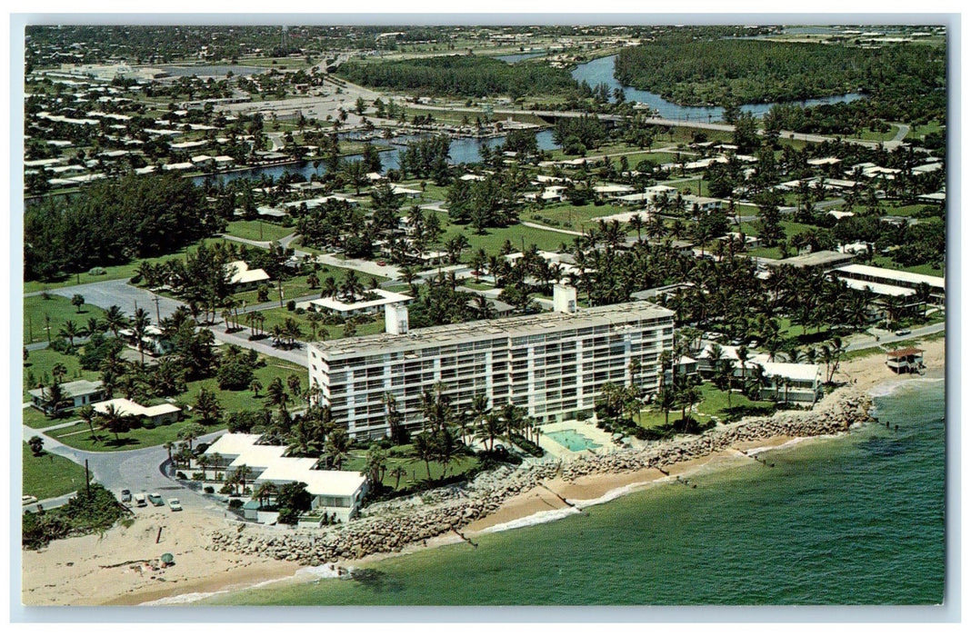 c1960's Aerial View Showing Deerfield Beach Florida FL Unposted Hotels Postcard