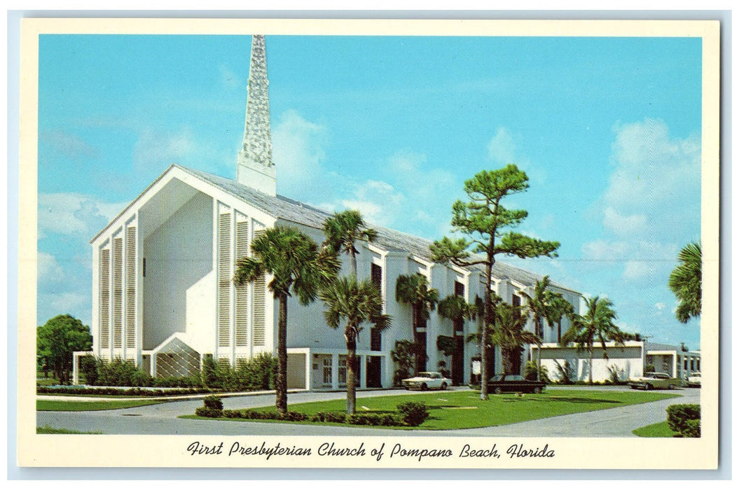 c1960's First Presbyterian Church Exterior Of Pompano Beach FL Unposted Postcard