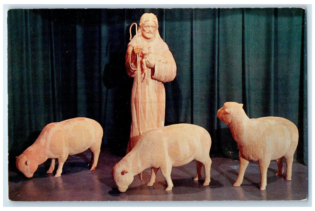 c1960's The Good Shepherd Wood Carving Spooner Wisconsin WI Unposted Postcard