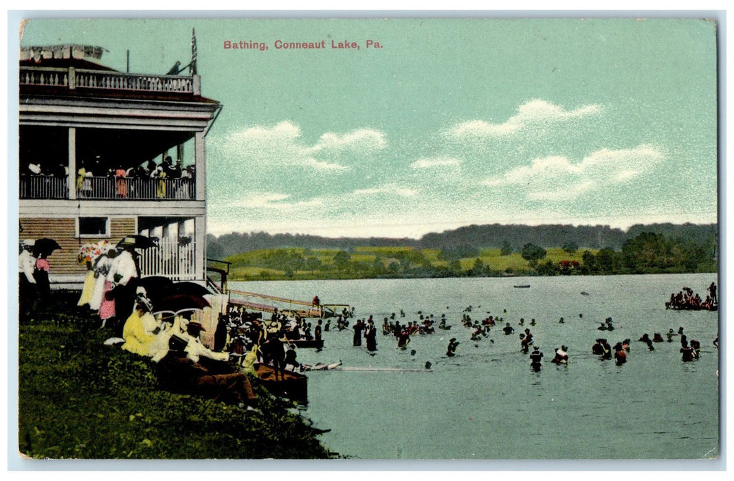 1909 People Bathing Scene Conneaut Lake Pennsylvania PA Posted Vintage Postcard