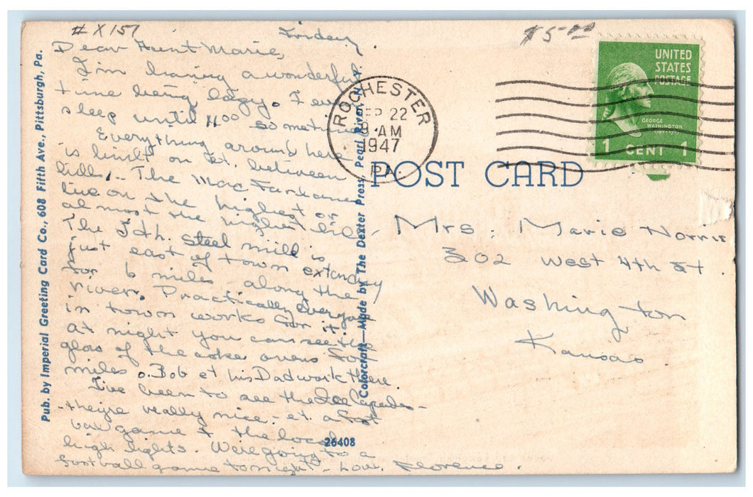1947 Jones And Laughlin Steel Company Aliquippa Pennsylvania PA Posted Postcard