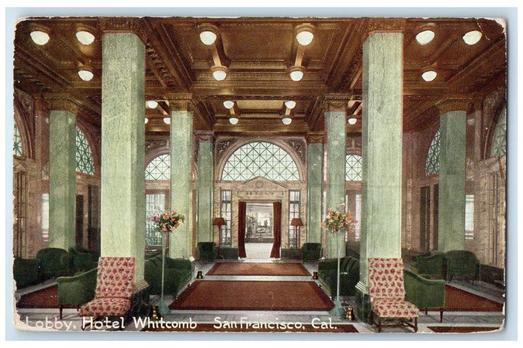 c1910's Lobby Hotel Interior View Whitcomb San Francisco California CA Postcard