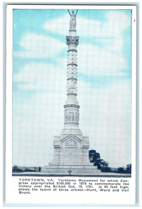 c1960's Yorktown Monument View Commemorate Victory Yorktown Virginia VA Postcard