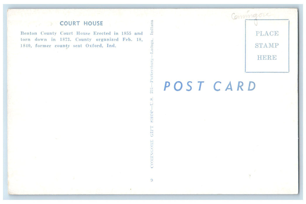c1940's Benton County Court House Exterior Oxford Indiana IN Unposted Postcard