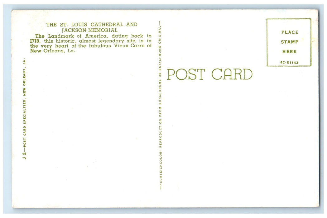 c1960's St. Louis Cathedral And Jackson Memorial Scene New Orleans LA Postcard