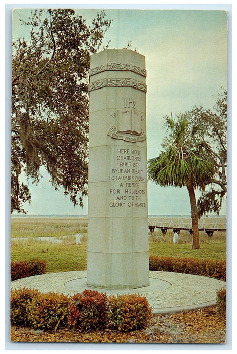 c1960's Ribaut Monument Scene Beaufort County South Carolina SC Trees Postcard