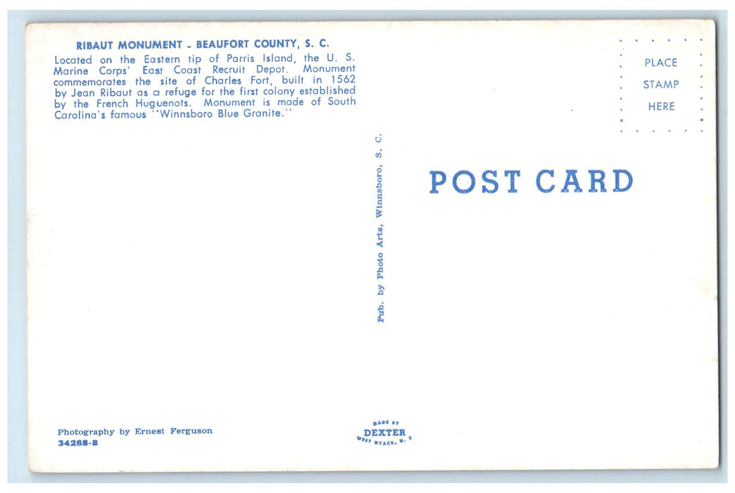 c1960's Ribaut Monument Scene Beaufort County South Carolina SC Trees Postcard