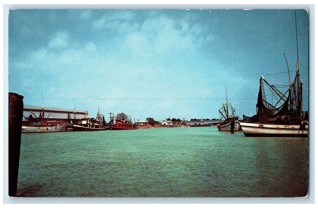 c1960's Shrimp Boats At Anchor Inter-Coastal Canal Southport Alabama AL Postcard