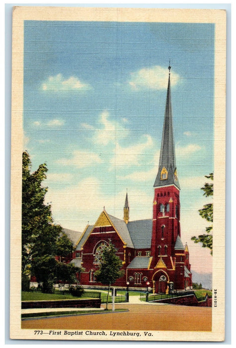 c1920 First Baptist Church Building Roadside View Lynchburg Virginia VA Postcard