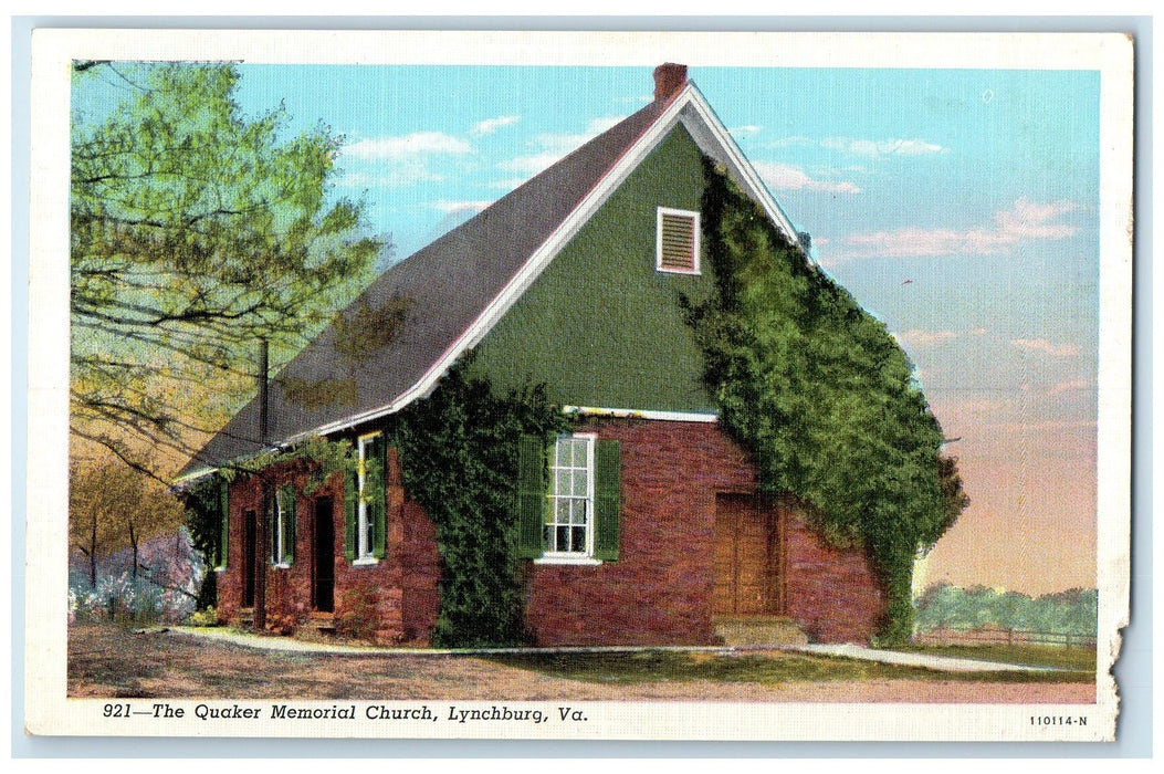 c1920's Quaker Memorial Church Building Entrance Lynchburg Virginia VA Postcard