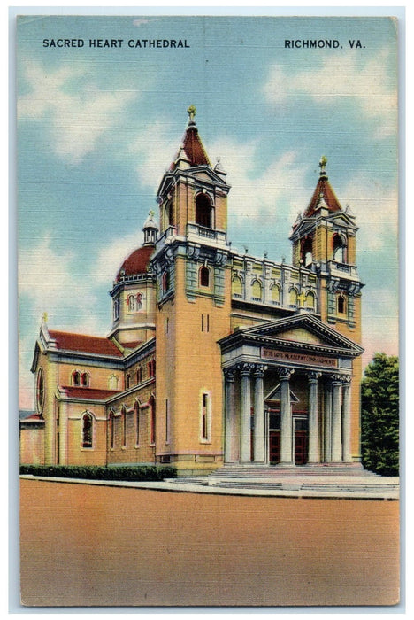 c1940 Sacred Heart Cathedral Building Cross Tower Richmond Virginia VA Postcard