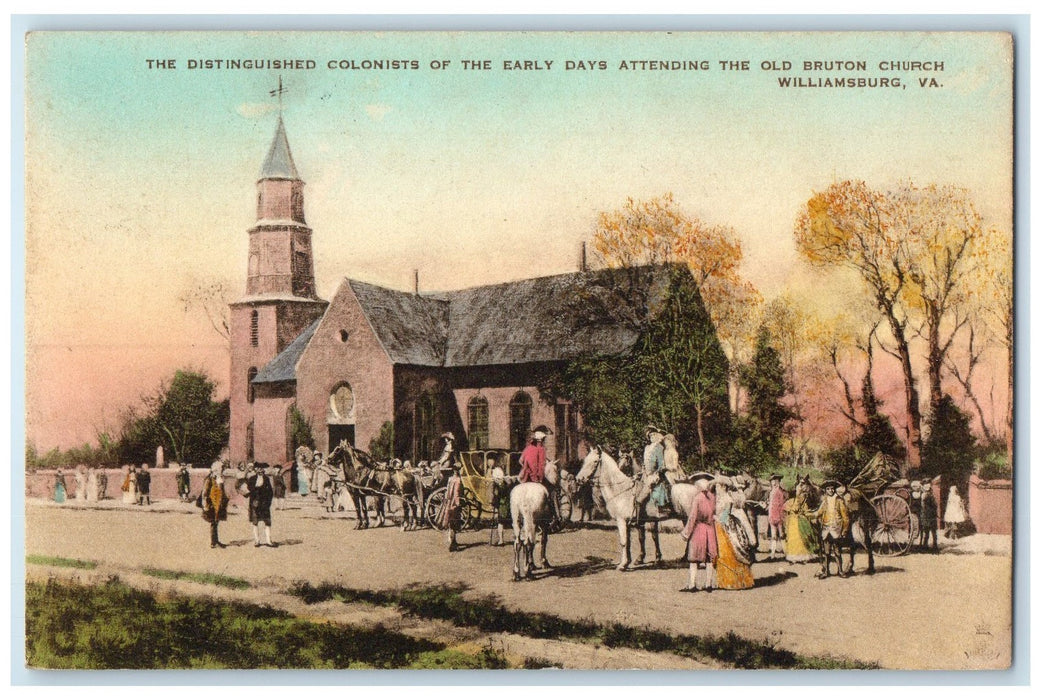 c1940 Colonists Early Days Old Bruton Church Williamsburg Virginia VA Postcard