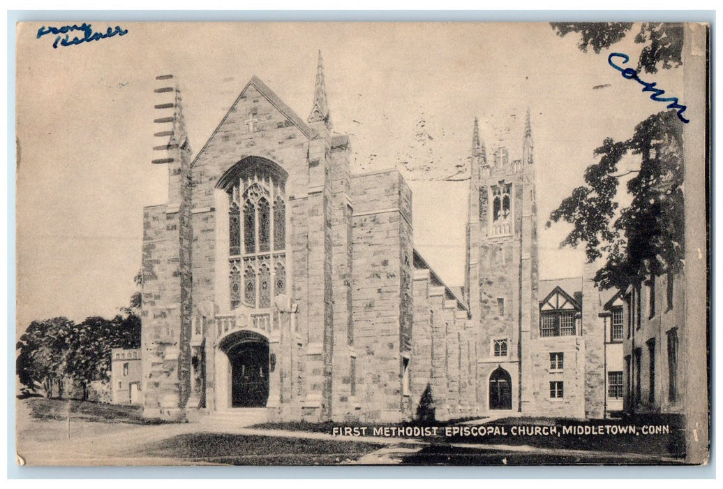 1951 First Methodist Episcopal Church Tower Middletown Connecticut CT Postcard