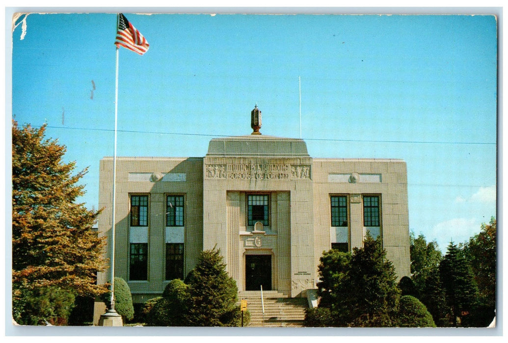 c1950 Fort Lee Memorial Municipal Building Flag Fort Lee New Jersey NJ Postcard