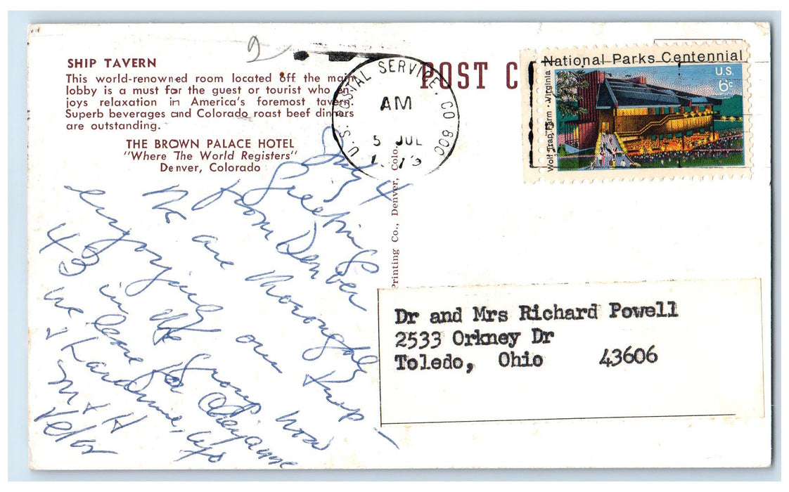 1973 Ship Tavern At Brown Palace Hotel Restaurant Denver Colorado CO Postcard